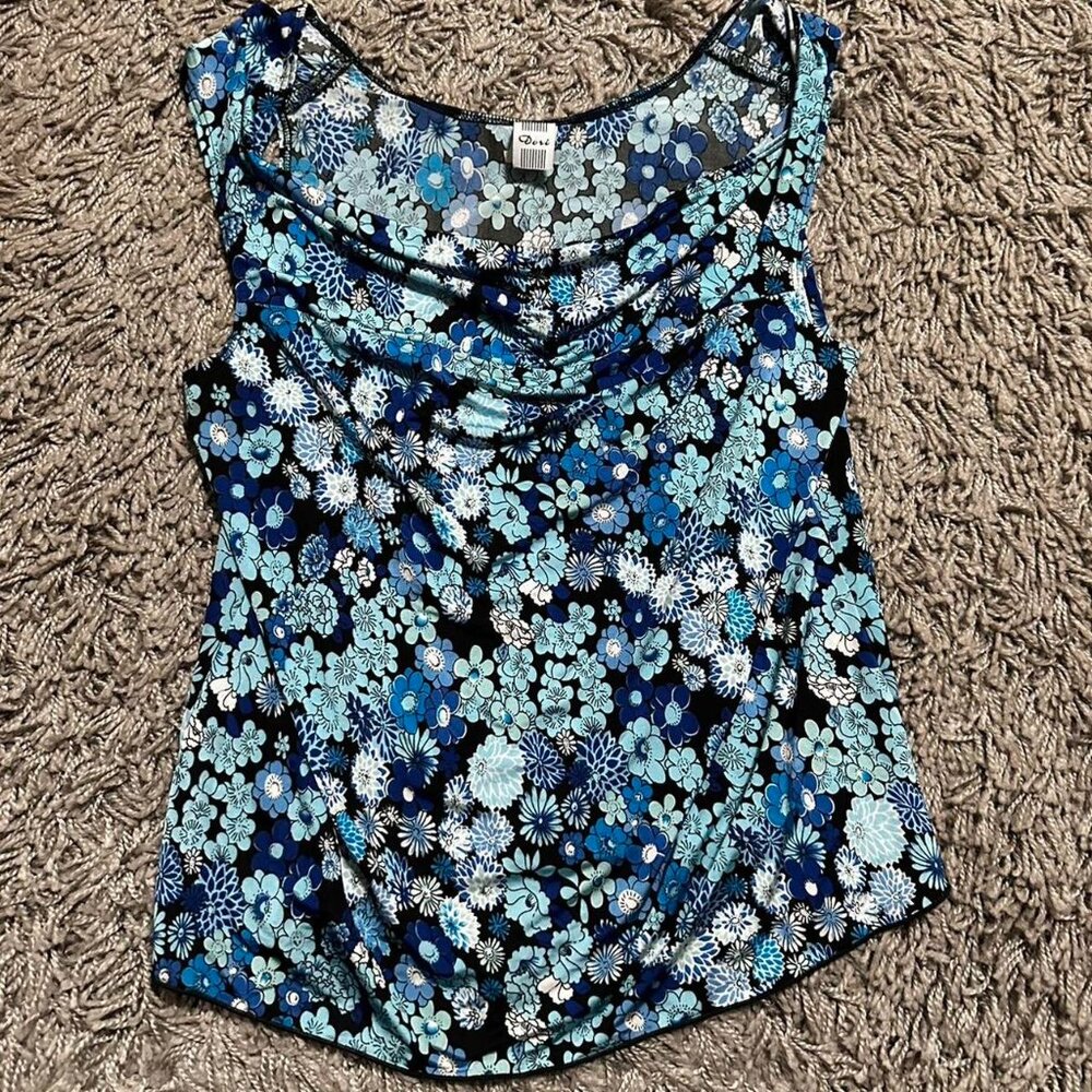 Vintage y2K Cowl Neck Floral Print Blouse Size XL